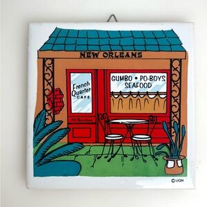 New Orleans French Quarter Ceramic Tile Trivet 4” Square Wall Hanging Decor